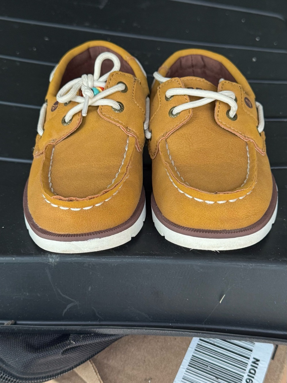 Sperry Kids Tan/White Boat Shoes with Colored Lace Beads